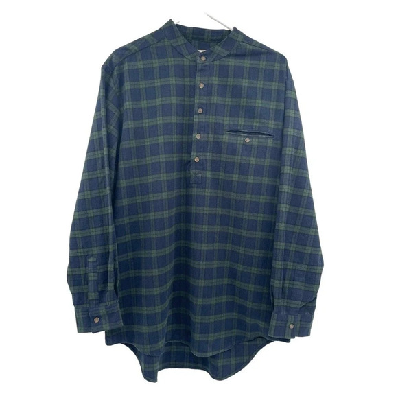 Lee Valley Men's size Large Irish Cotton Flannel Nightshirt Green Tarten Plaid